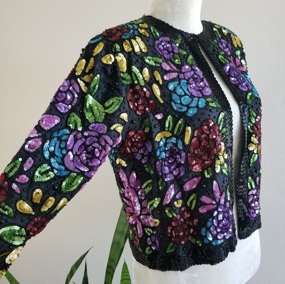 VTG 80s Scala Bead + Sequin Bolero Jacket - Picture 4 of 14